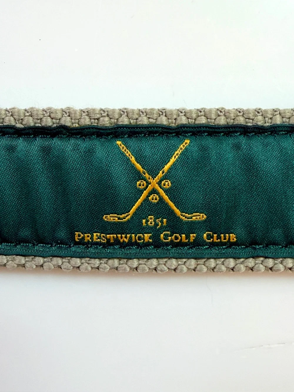 Vintage Prestwick Golf Club Logo Mens Green Belt Seejays SZ 36  Canvas Leather